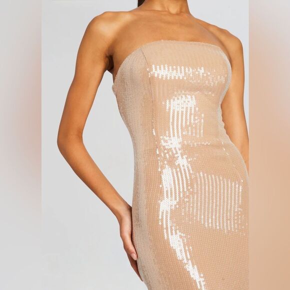 NWT RETROFÊTE EMBER Sequin Strapless Maxi Dress in Latte - Picture 4 of 12